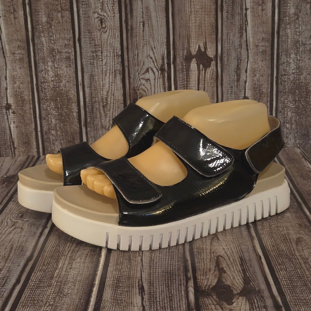 Sz 40/ 9.5-10 Ilse Jacobsen Hornbæk Patent Leather Platform Sandals Black VGUC!